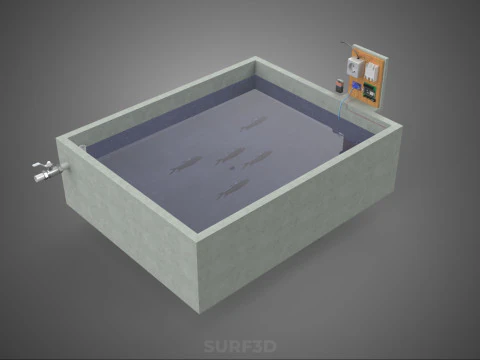 IOT SMART FISH POND AQUACULTURE MONITOR WATER LEVEL CIRCULATION 3D Model