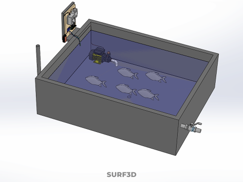 IOT SMART FISH POND AQUACULTURE MONITOR WATER LEVEL CIRCULATION 3D Model