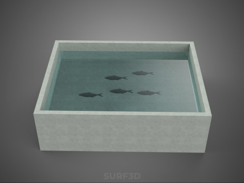 FISH SWIMMING CONCRETE WATER TANK CONTAINER POND POOL AQUA BASIN 3D Модель