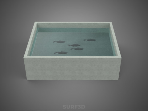 FISH SWIMMING CONCRETE WATER TANK CONTAINER POND POOL AQUA BASIN 3D Model