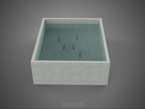 FISH SWIMMING CONCRETE WATER TANK CONTAINER POND POOL AQUA BASIN 3D Model