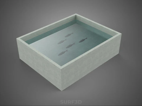 FISH SWIMMING CONCRETE WATER TANK CONTAINER POND POOL AQUA BASIN 3D Model