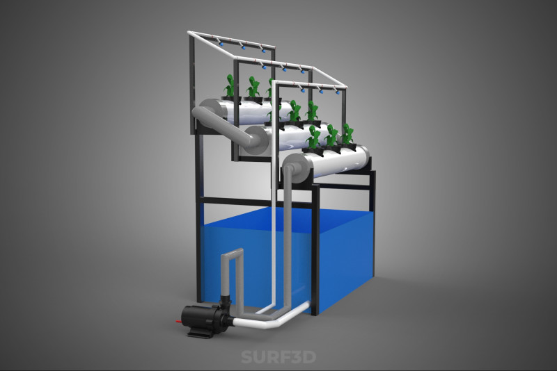 HYDROPONIC FARM PLANT AUTO WATER CYCLE TANK PUMP NOZZLE SPRAYER 3D मॉडल .c4d .max .obj .3ds .fbx .stl .blend
