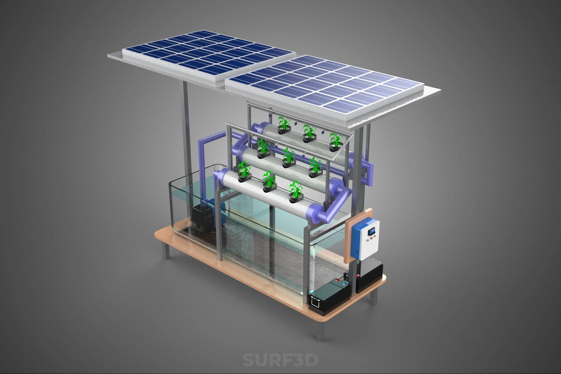 HYDROPONIC PANEL SOLAR CELL POWERED FARM PLANT WATER PUMP SPRAY 3D Model .c4d .max .obj .3ds .fbx .stl .blend 
