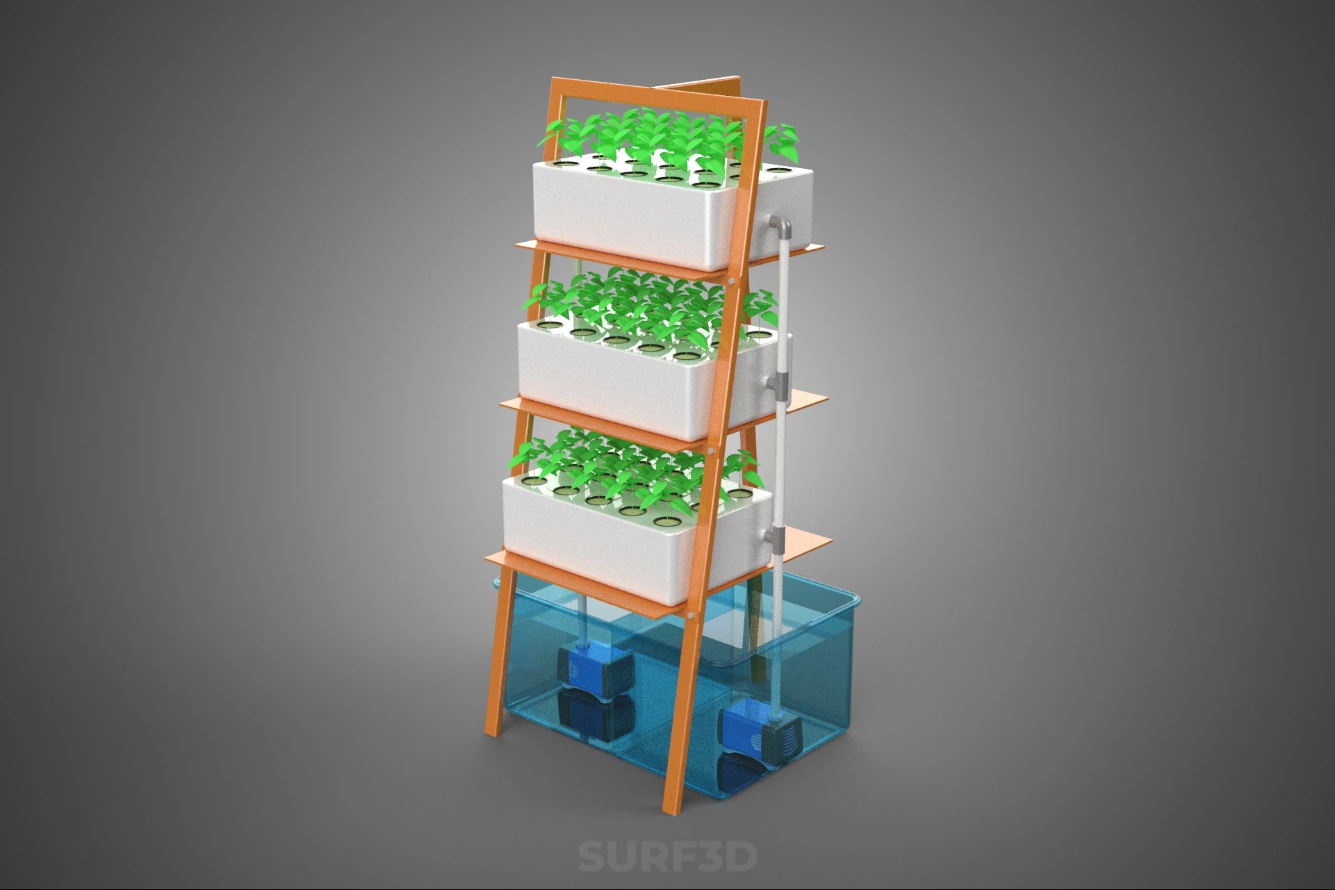 VERTICAL HYDROPONIC SOILLESS PLANT GROWTH WATER TANK RESERVOIR 3D Model .c4d .max .obj .3ds .fbx .stl .blend 