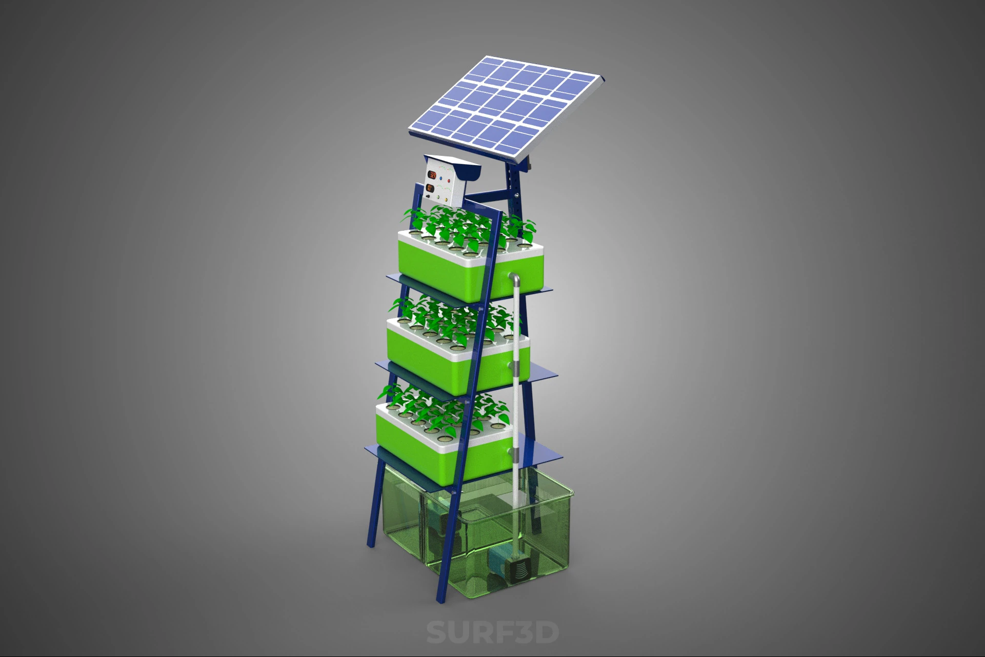 IOT SMART HYDROPONIC SOLAR CELL POWER FARM PLANT WATER NUTRIENT 3D Model .c4d .max .obj .3ds .fbx .stl .blend 