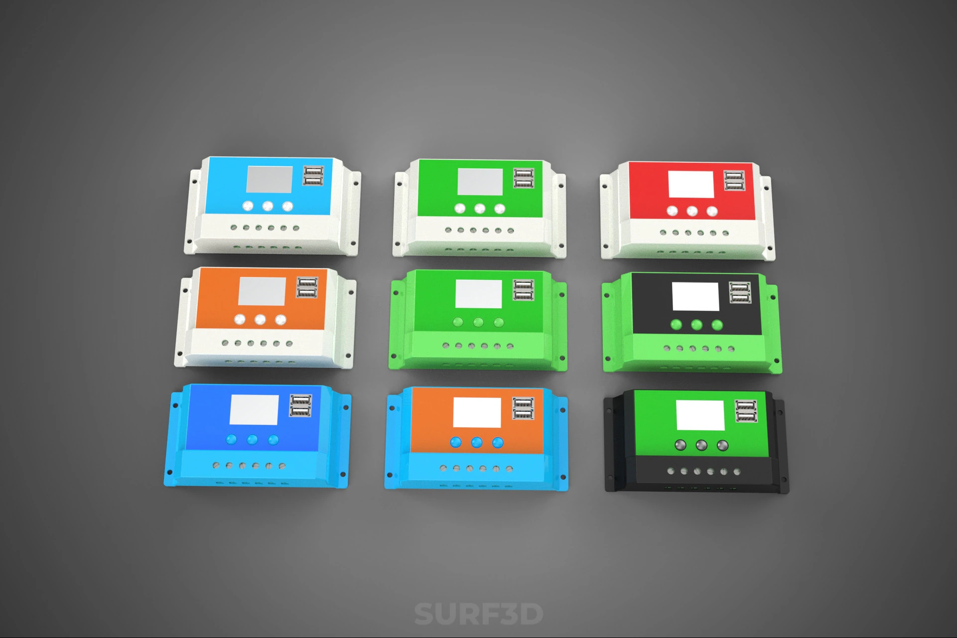 MULTI COLOR SOLAR CELL PANEL CONTROLLER BATTERY CHARGE REGULATOR 3D Model .c4d .max .obj .3ds .fbx .stl .blend 