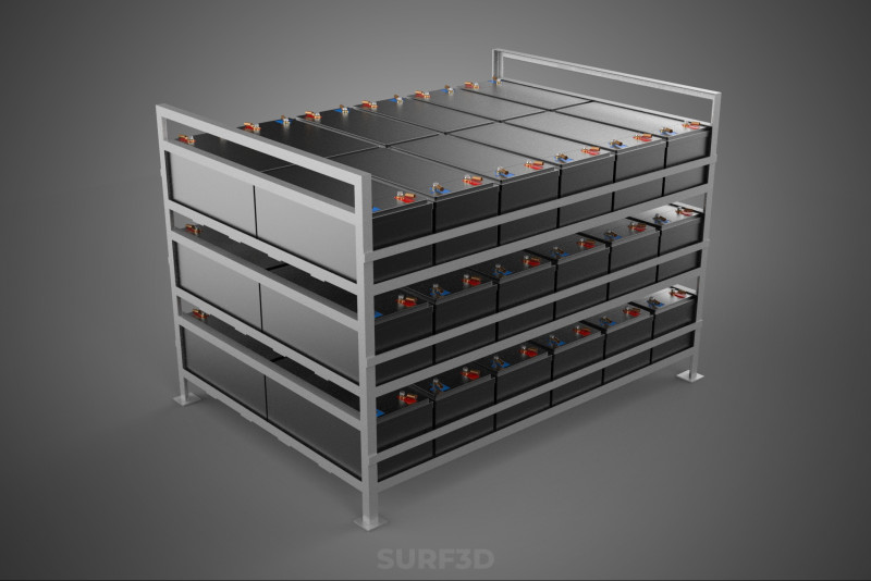 ARRAY BATTERY RACK SYSTEM ENERGY STORAGE PACK BACKUP POWER BANK 3D मॉडल .c4d .max .obj .3ds .fbx .stl .blend