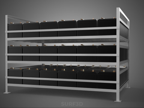 ARRAY BATTERY RACK SYSTEM ENERGY STORAGE PACK BACKUP POWER BANK 3D Model