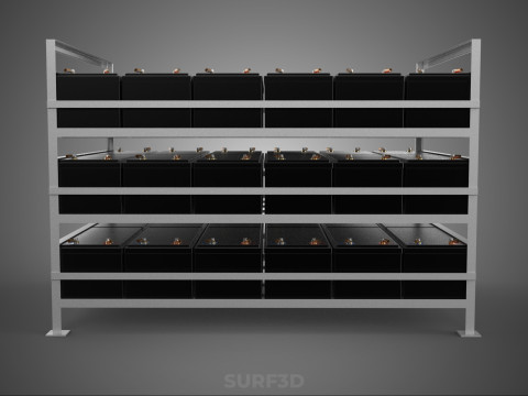 ARRAY BATTERY RACK SYSTEM ENERGY STORAGE PACK BACKUP POWER BANK 3D Model