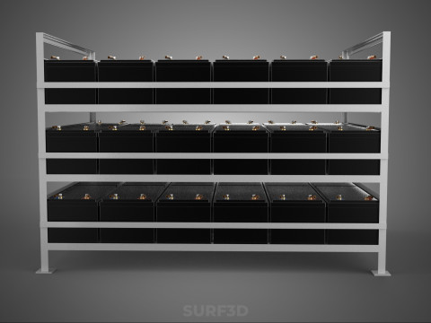 ARRAY BATTERY RACK SYSTEM ENERGY STORAGE PACK BACKUP POWER BANK 3D Model