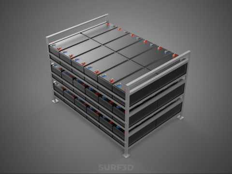 ARRAY BATTERY RACK SYSTEM ENERGY STORAGE PACK BACKUP POWER BANK 3D Model