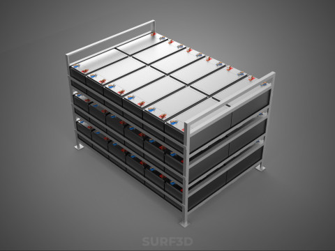 ARRAY BATTERY RACK SYSTEM ENERGY STORAGE PACK BACKUP POWER BANK 3D Model