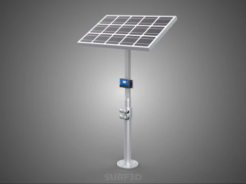 REGOLATORE DI CARICA MONTATO SU SUPPORTO A PALO PANNELLO A CELLE SOLARI Modello 3D