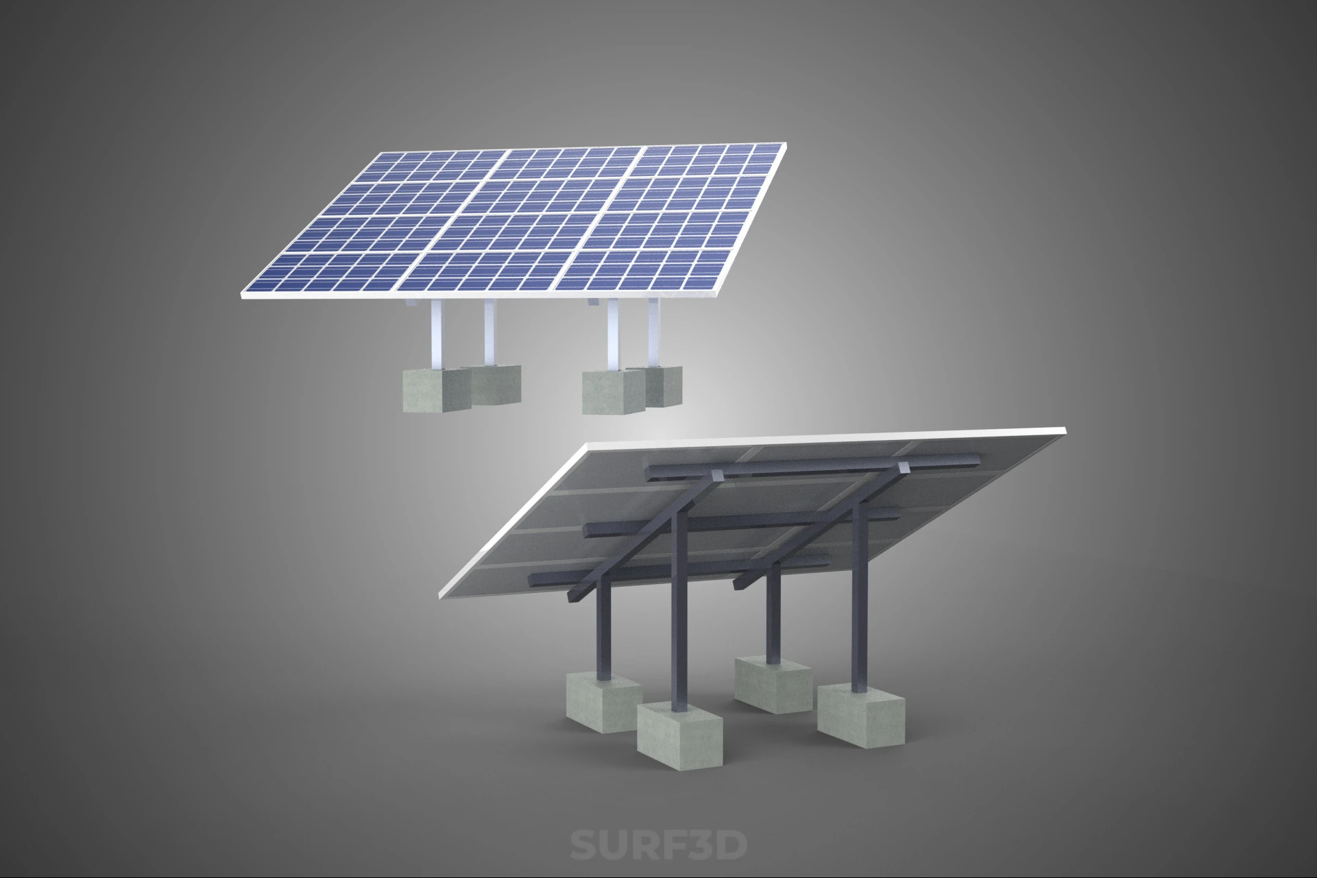 STAND SUPPORT STRUCTURE FRAME ARRAY SOLAR PANEL SUN PHOTOVOLTAIC 3D Model .c4d .max .obj .3ds .fbx .stl .blend 