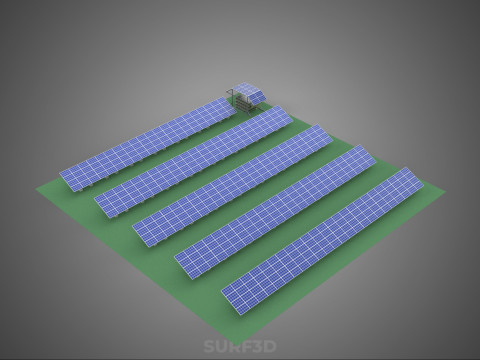 SOLAR PANEL POWER STATION PLANT GENERATION ARRAY ROW FIELD FARM 3D Model