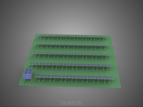 SOLAR PANEL POWER STATION PLANT GENERATION ARRAY ROW FIELD FARM 3D Model