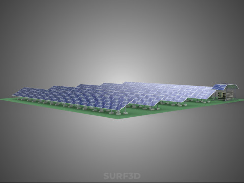 SOLAR PANEL POWER STATION PLANT GENERATION ARRAY ROW FIELD FARM 3D Model