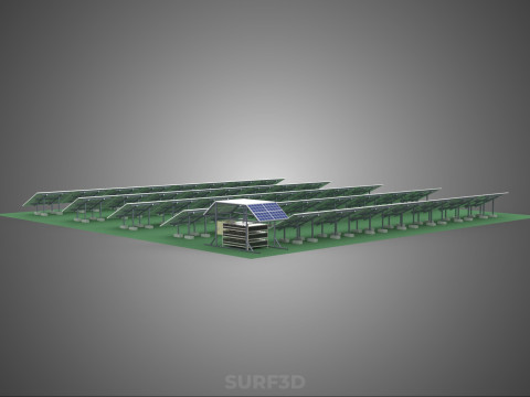 SOLAR PANEL POWER STATION PLANT GENERATION ARRAY ROW FIELD FARM 3D Model
