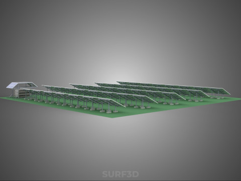 SOLAR PANEL POWER STATION PLANT GENERATION ARRAY ROW FIELD FARM 3D Model