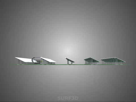SOLAR PANEL POWER STATION PLANT GENERATION ARRAY ROW FIELD FARM 3D Model