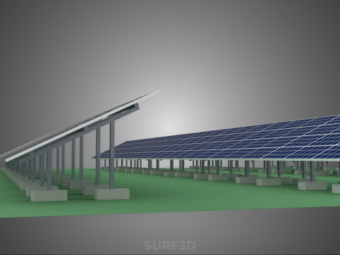 SOLAR PANEL POWER STATION PLANT GENERATION ARRAY ROW FIELD FARM 3D Model
