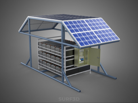 ENERGY POWER STATION SOLAR PANEL PV ARRAY RACK BATTERY BANK PACK Modelo 3D