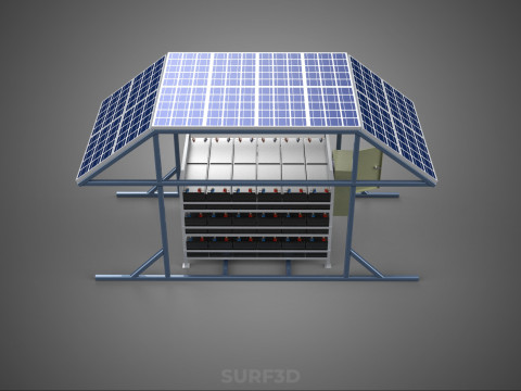 ENERGY POWER STATION SOLAR PANEL PV ARRAY RACK BATTERY BANK PACK 3D Model