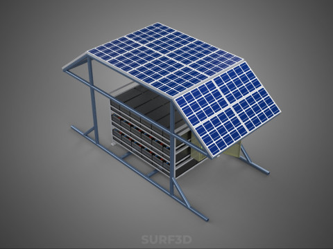 ENERGY POWER STATION SOLAR PANEL PV ARRAY RACK BATTERY BANK PACK 3D Model