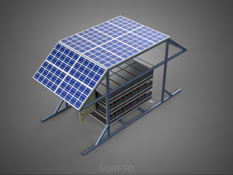 ENERGY POWER STATION SOLAR PANEL PV ARRAY RACK BATTERY BANK PACK 3D Model