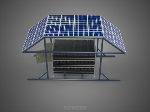 ENERGY POWER STATION SOLAR PANEL PV ARRAY RACK BATTERY BANK PACK 3D Model
