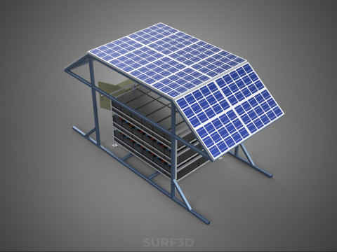 ENERGY POWER STATION SOLAR PANEL PV ARRAY RACK BATTERY BANK PACK 3D Model