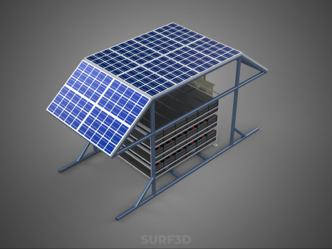 ENERGY POWER STATION SOLAR PANEL PV ARRAY RACK BATTERY BANK PACK 3D Model