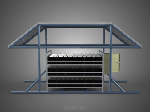 ENERGY POWER STATION SOLAR PANEL PV ARRAY RACK BATTERY BANK PACK 3D Model