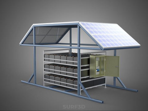 ENERGY POWER STATION SOLAR PANEL PV ARRAY RACK BATTERY BANK PACK 3D Model