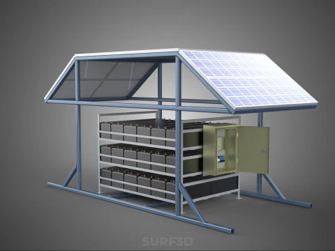 ENERGY POWER STATION SOLAR PANEL PV ARRAY RACK BATTERY BANK PACK 3D Model