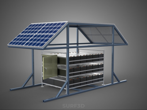 ENERGY POWER STATION SOLAR PANEL PV ARRAY RACK BATTERY BANK PACK 3D Model