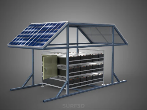 ENERGY POWER STATION SOLAR PANEL PV ARRAY RACK BATTERY BANK PACK 3D Model