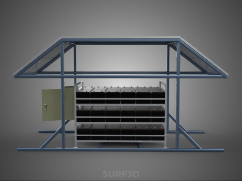 ENERGY POWER STATION SOLAR PANEL PV ARRAY RACK BATTERY BANK PACK 3D Model