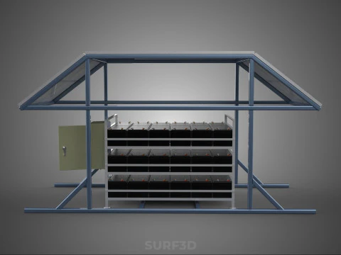 ENERGY POWER STATION SOLAR PANEL PV ARRAY RACK BATTERY BANK PACK 3D Model