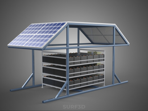 ENERGY POWER STATION SOLAR PANEL PV ARRAY RACK BATTERY BANK PACK 3D Model