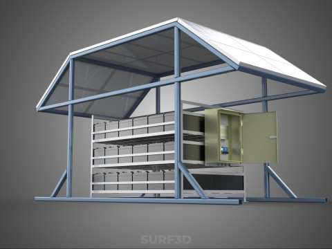 ENERGY POWER STATION SOLAR PANEL PV ARRAY RACK BATTERY BANK PACK 3D Model