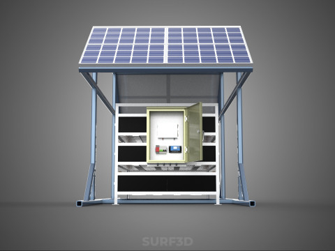 ENERGY POWER STATION SOLAR PANEL PV ARRAY RACK BATTERY BANK PACK 3D Model