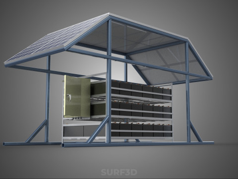 ENERGY POWER STATION SOLAR PANEL PV ARRAY RACK BATTERY BANK PACK 3D Model