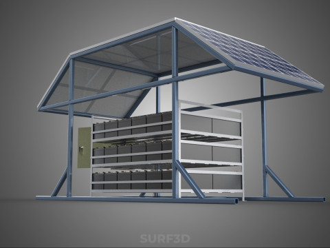 ENERGY POWER STATION SOLAR PANEL PV ARRAY RACK BATTERY BANK PACK 3D Model