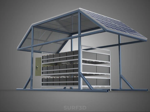 ENERGY POWER STATION SOLAR PANEL PV ARRAY RACK BATTERY BANK PACK 3D Model