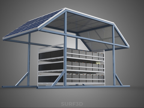 ENERGY POWER STATION SOLAR PANEL PV ARRAY RACK BATTERY BANK PACK 3D Model