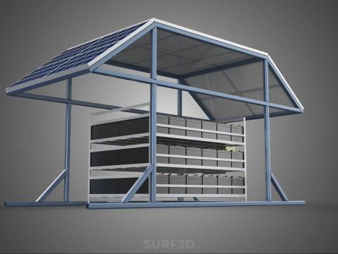 ENERGY POWER STATION SOLAR PANEL PV ARRAY RACK BATTERY BANK PACK 3D Model