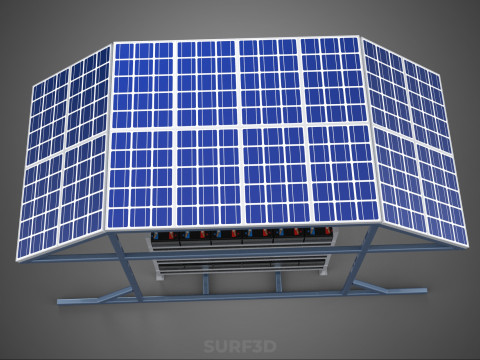 ENERGY POWER STATION SOLAR PANEL PV ARRAY RACK BATTERY BANK PACK 3D Model