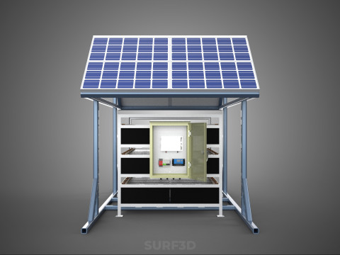 ENERGY POWER STATION SOLAR PANEL PV ARRAY RACK BATTERY BANK PACK 3D Model